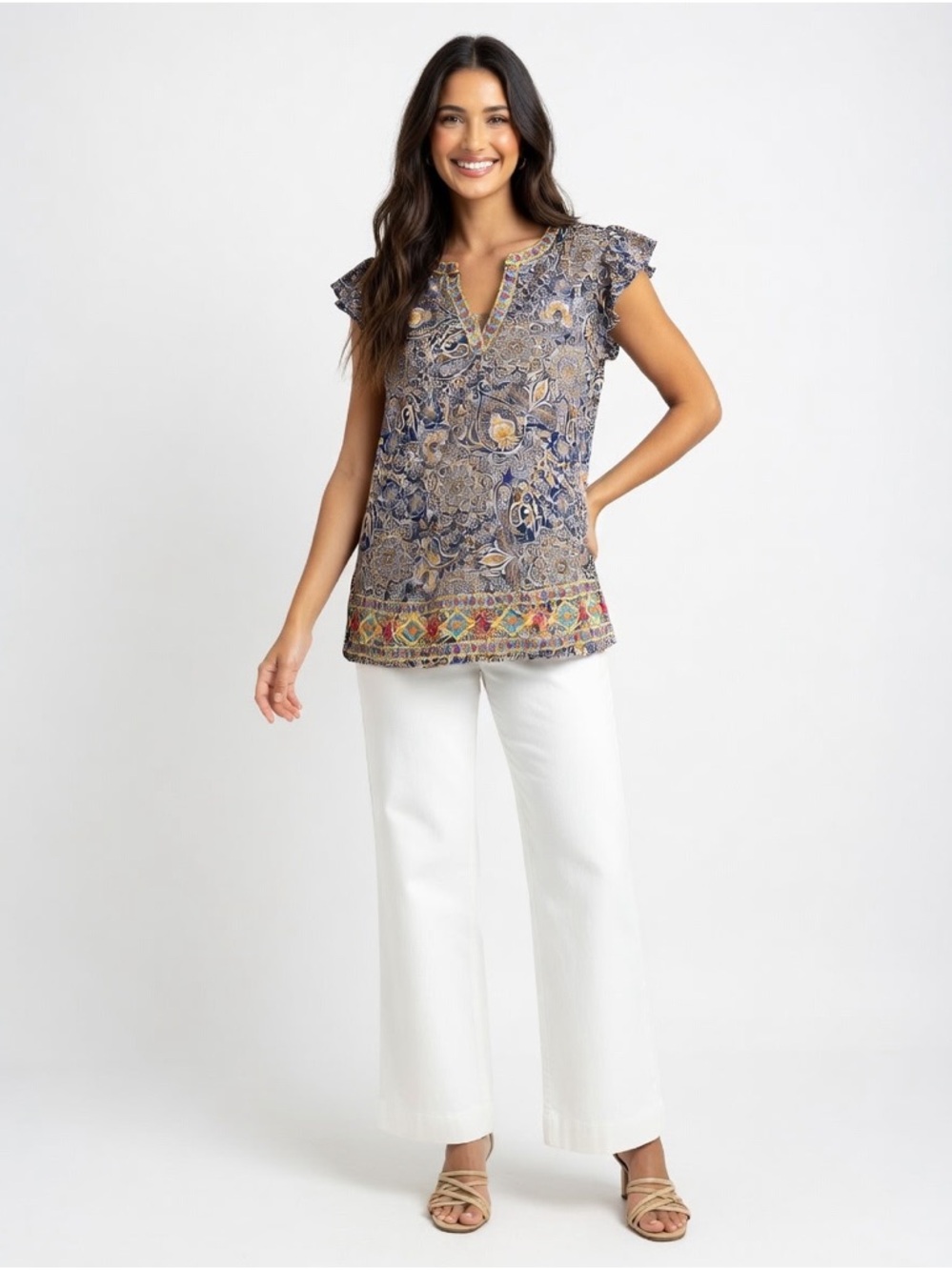 Anthropologie Savanna Jane Flutter Sleeve Paisley Blouse